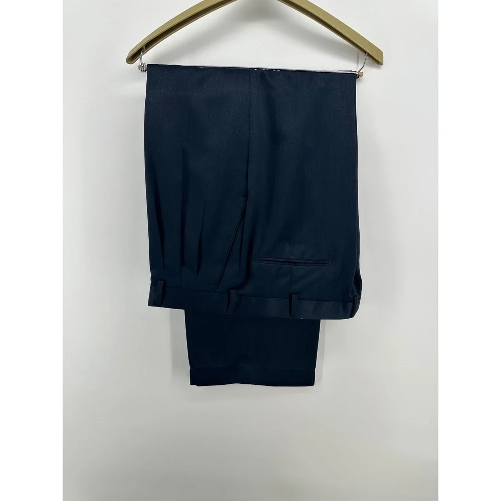 Vanetti Mens Navy Blue 4 Button Pleated Cuffed 2 Piece Suit 46L 40L